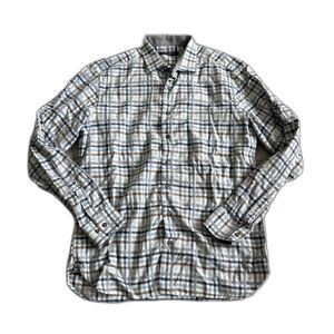 Hammer Made Shirt Mens 43/17 Long Sleeve Button Down Plaid Cotton White Gray Tan